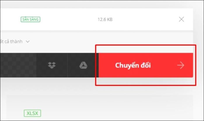 Nhấn vào nút chuyển đổi để thực hiện việc thay đổi định dạng từ file Word sang Excel.