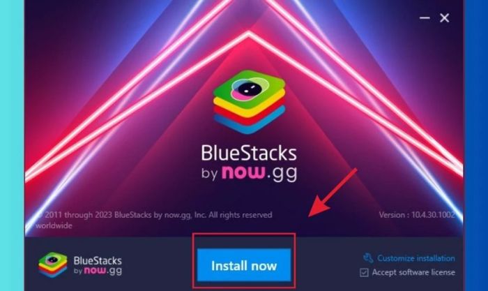 Nhấn chọn Install now để tải Bluestack về