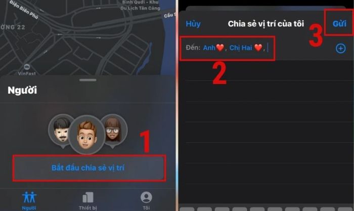 Chọn người để chia sẻ vị trí định vị
