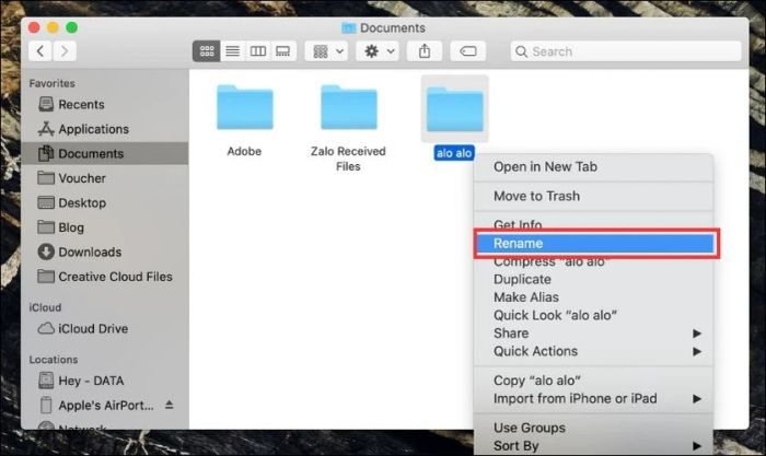 Sử dụng biểu tượng Rename để thay đổi tên thư mục
