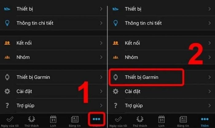 Chọn mục Thiết bị Garmin trên ứng dụng của bạn