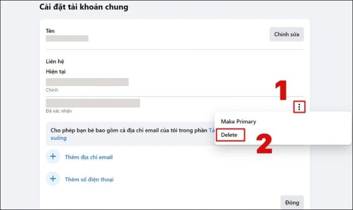 Tìm địa chỉ email, nhấn vào biểu tượng Ba chấm và chọn Xóa