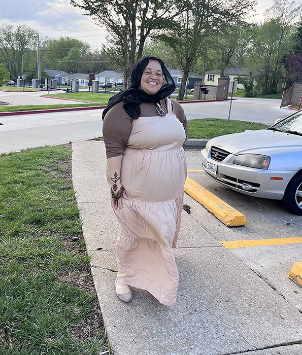 reviewer image showcasing the dress in soft pink