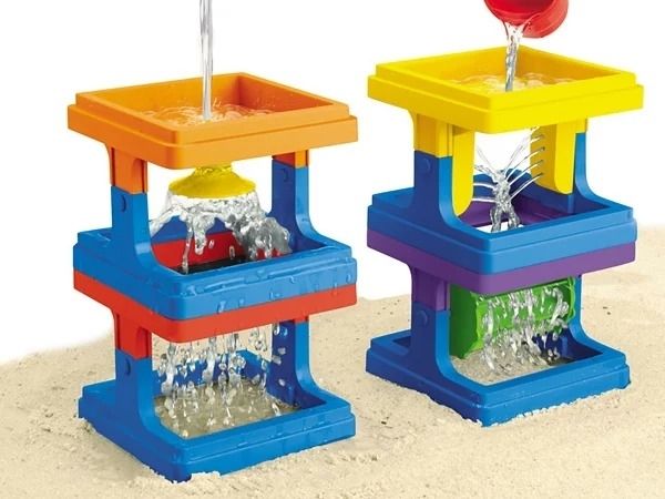 Two-tiered funnels and spinning water wheels that bring extra fun and excitement.