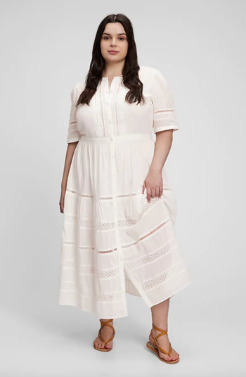 model wearing the white dress