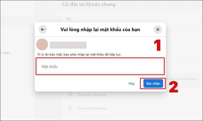 Nhập mật khẩu Facebook và nhấn Xác nhận