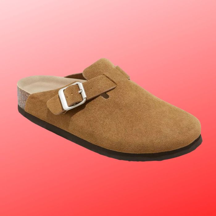 The taupe-colored clogs