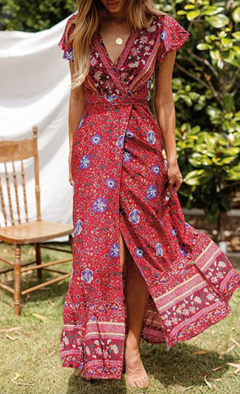 model showcasing the dress in red