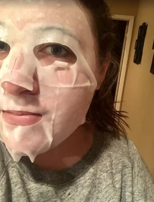 Mytour Editor Samantha Wieder modeling one of the collagen essence sheet masks