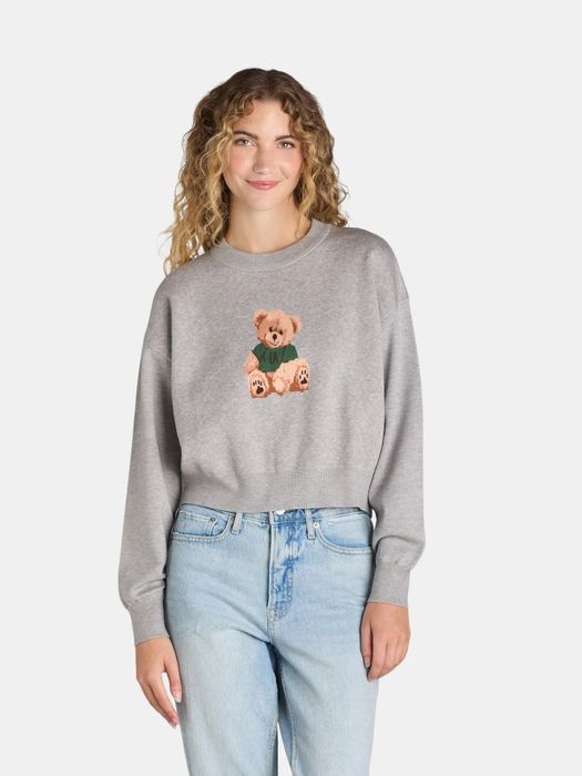 Model showing off the bear sweater