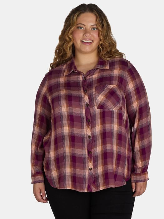 Model wearing the vivid plum top
