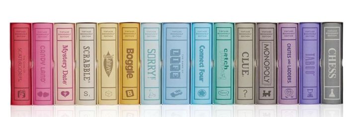 The reimagined board games displayed in a vibrant stacked arrangement