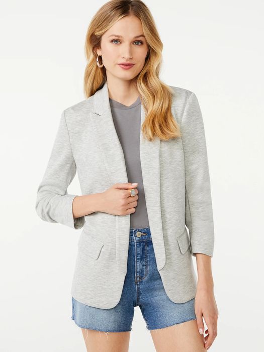 Model wearing the grey blazer