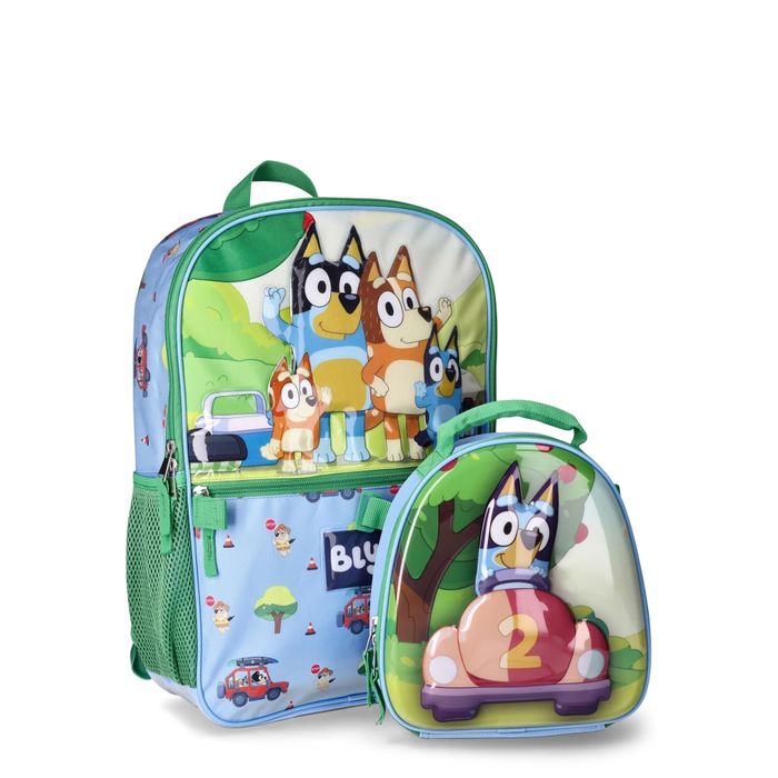 A backpack and lunchbox set adorned with beloved cartoon dogs from a popular children’s show, perfect for school or travel