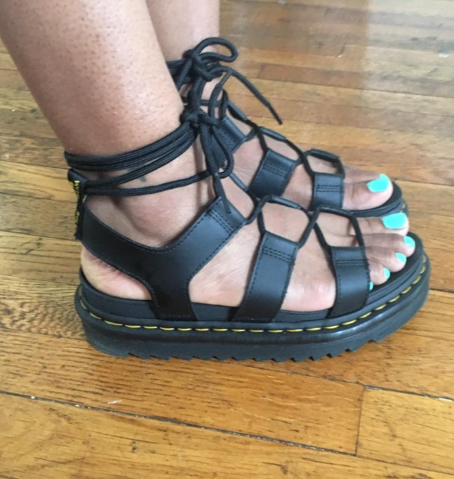 Reviewer's photo of sandals while standing