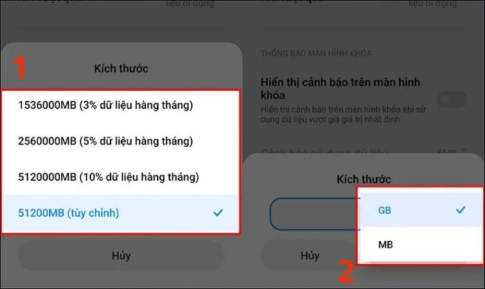 Chọn mức dữ liệu mong muốn và nhấn Lưu