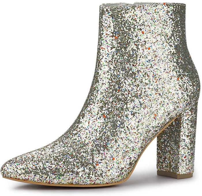 glittery boot with silver and multicolored specks