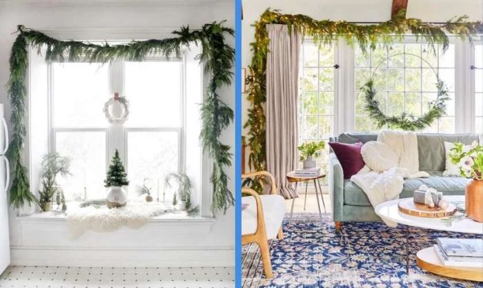 Trang trí cửa kính Noel bằng dây kim tuyến đẹp mắt