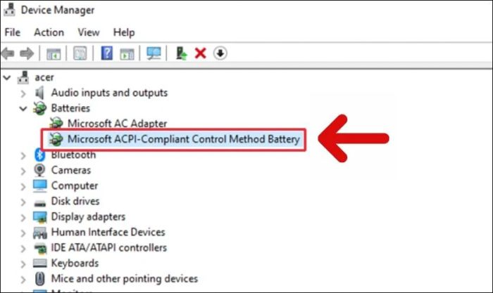 Tiếp theo, bạn nhấp chuột vào Microsoft ACPI-Compliant Control Method Battery