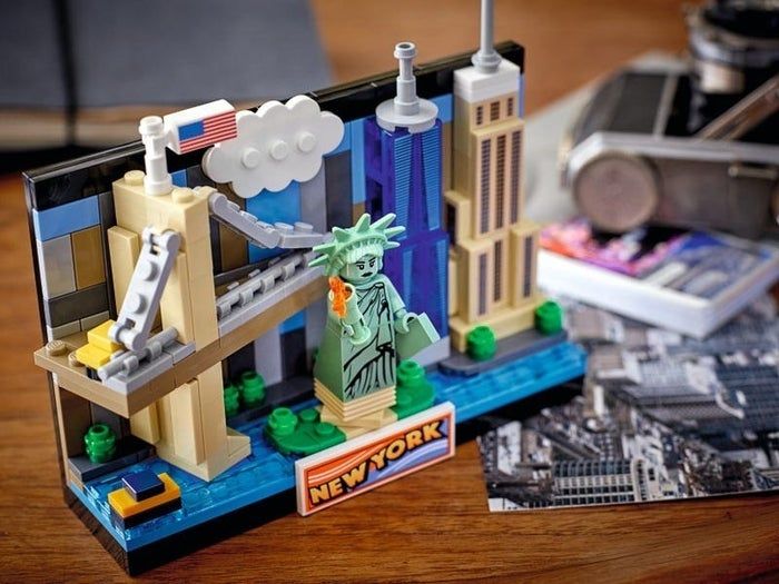 the Lego postcard placed on a table