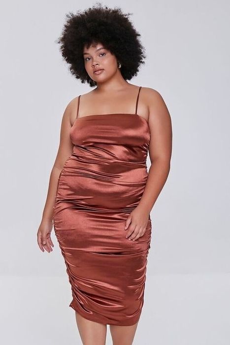 model showcasing the brown dress