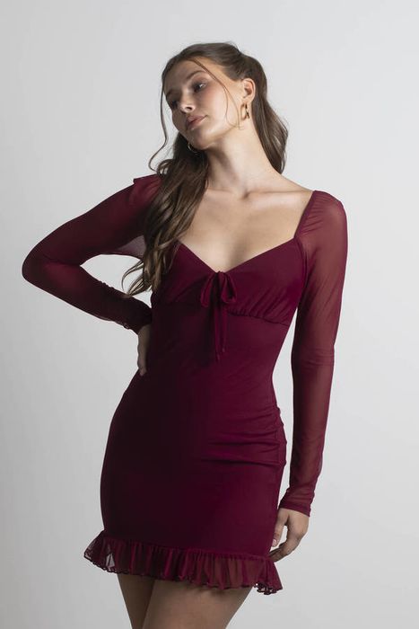 model wearing the red dress