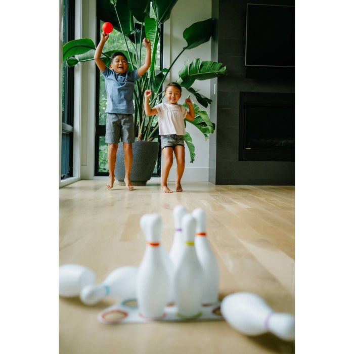 Kids having fun with a bowling game