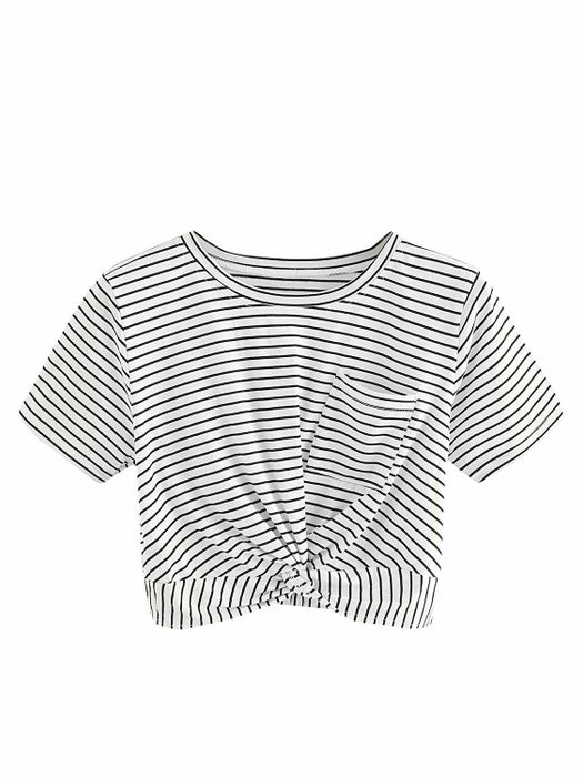A flatlay featuring the black and white tee.