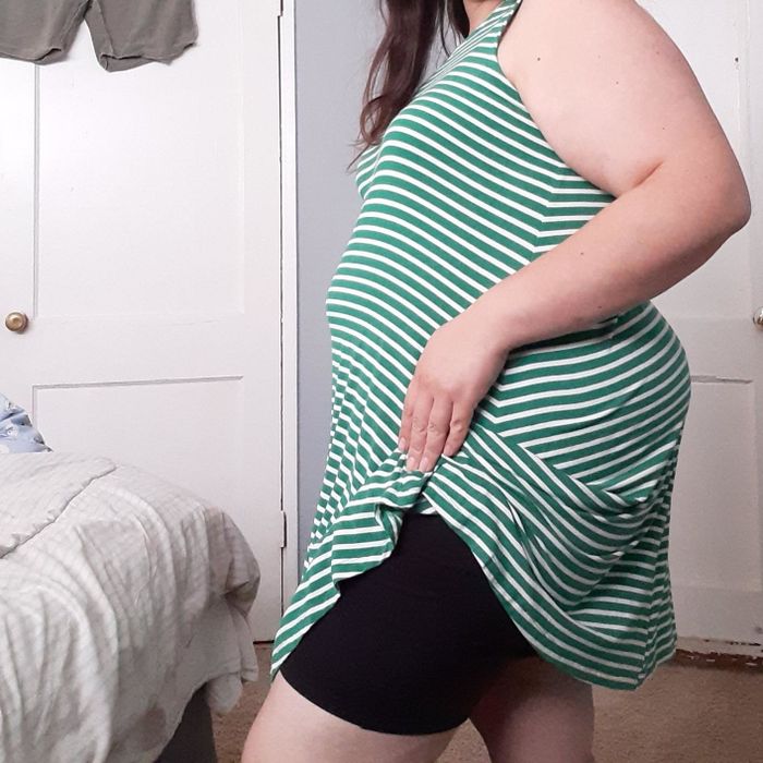 Reviewer sporting black Just My Size biker shorts.