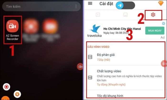 Tiến hành thiết lập các cài đặt ghi màn hình trong ứng dụng.