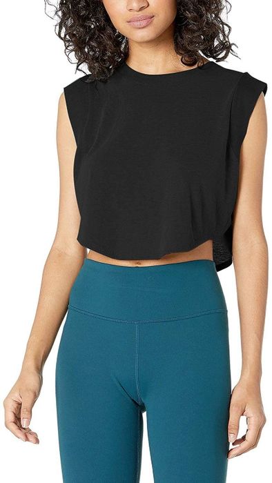 Model showcasing the black tee