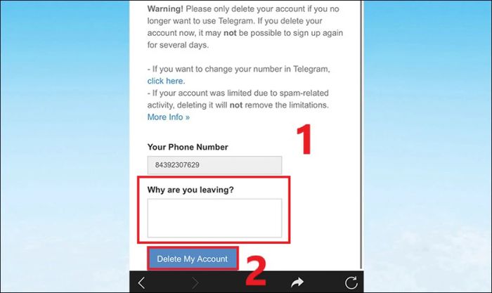 Điền lý do xóa tài khoản (nếu có) và nhấn chọn Delete My Account