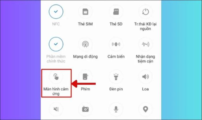 Chọn tùy chọn Màn hình cảm ứng