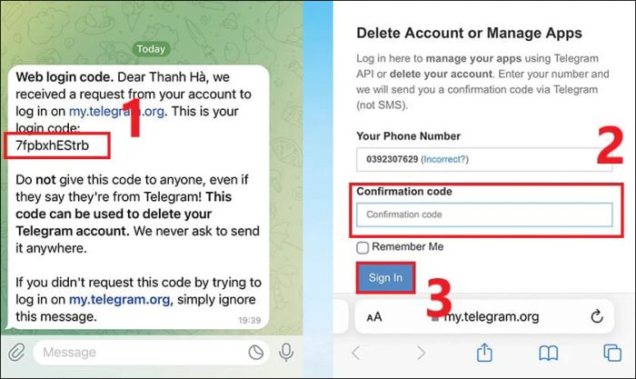 Nhập mã xác nhận vào ô Confirmation code và nhấn Sign in để hoàn tất