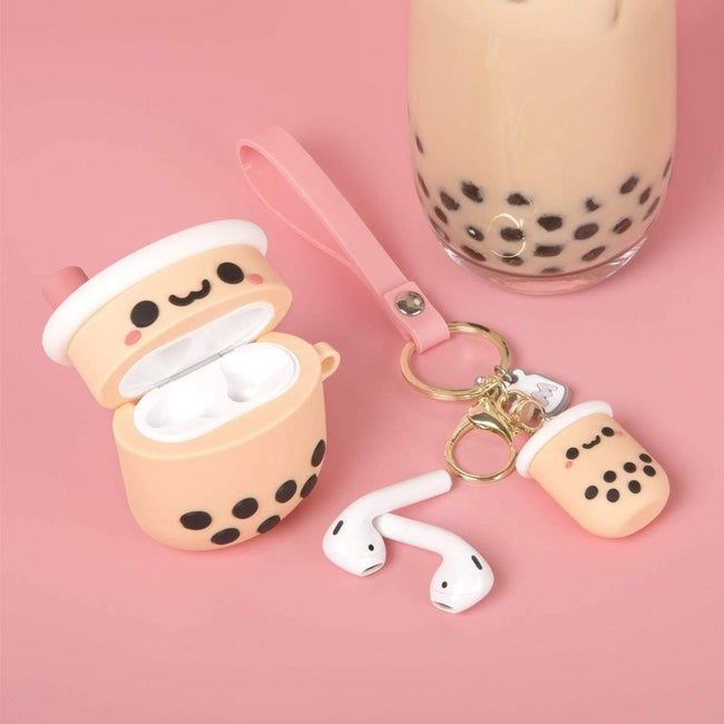 The AirPods case paired with a keychain