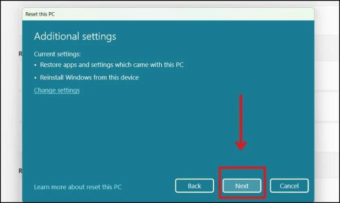Nhấn vào Change settings để tùy chỉnh cài đặt nếu cần thiết