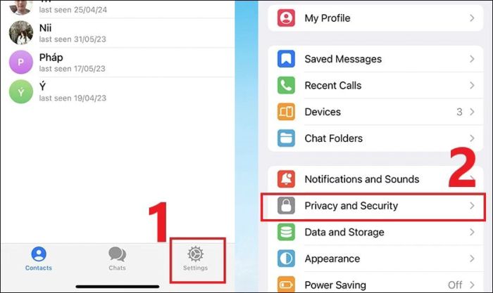 Truy cập vào Settings và sau đó chọn Privacy and Sounds