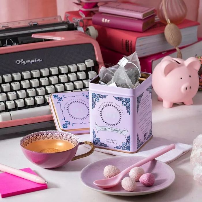 the tea in a purple container