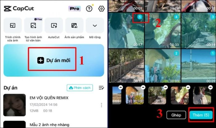 Chọn mục Dự án mới và chọn video bạn muốn chỉnh sửa