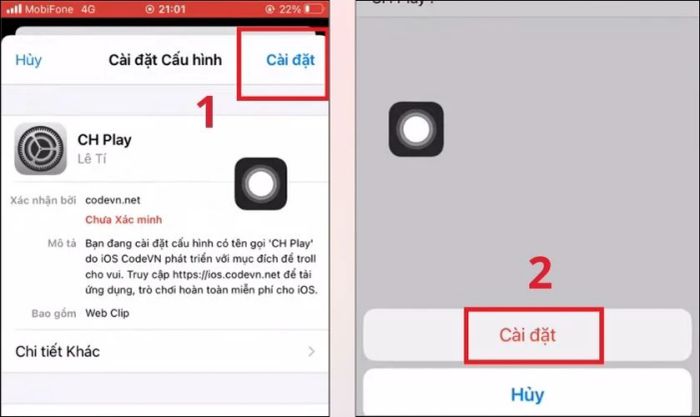 Chọn mục Cài đặt và cấp quyền cho hồ sơ của bạn