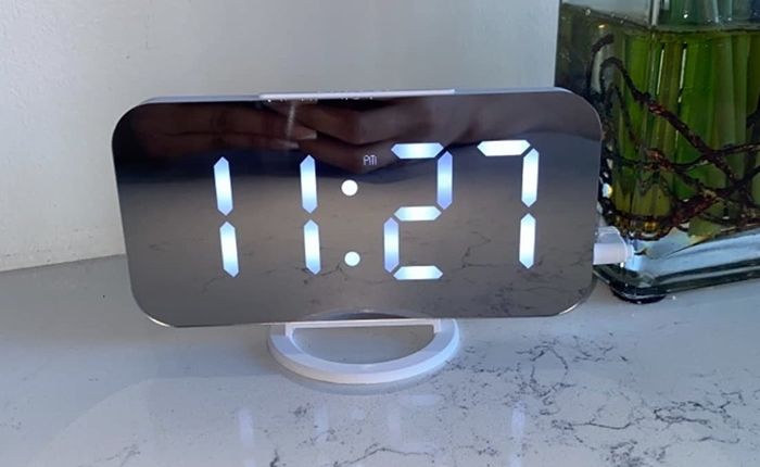 A reviewer's photo of the alarm clock