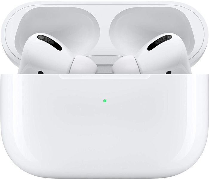 The AirPods Pro neatly stored in their compact charging case, ready for use with 24 hours of battery life.