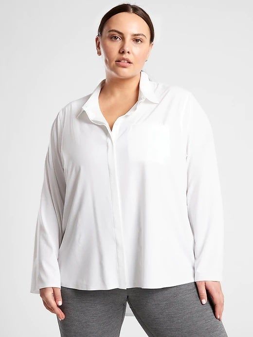A model showcasing the top in a pristine white shade