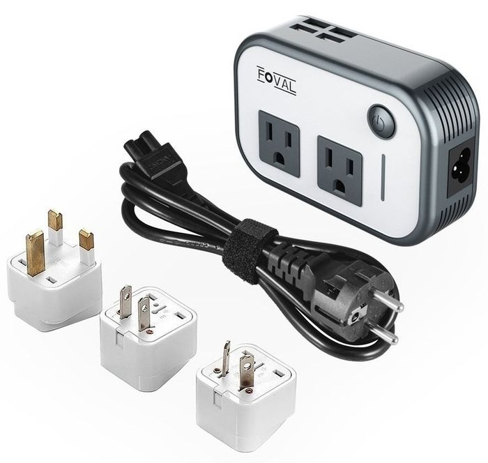 A travel adapter, compact and essential for ensuring your devices can work anywhere in the world.