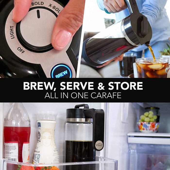 The stylish carafe included with the cold brew maker.