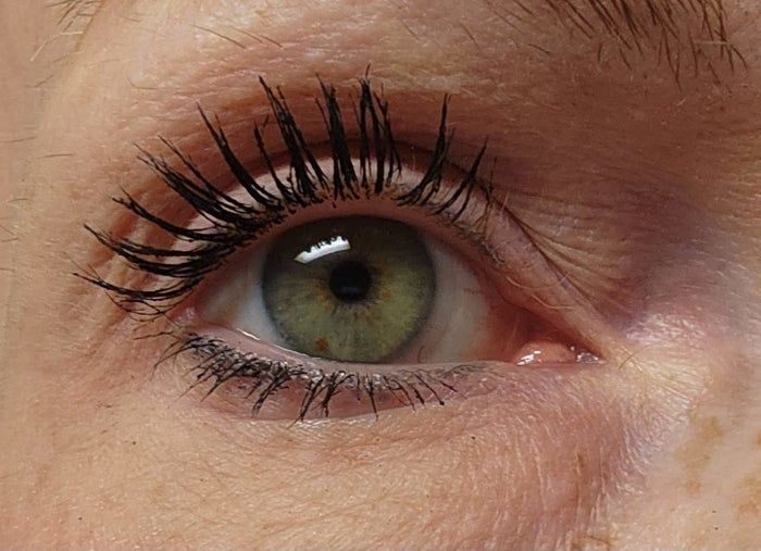 Reviewer's lashes with the mascara applied.