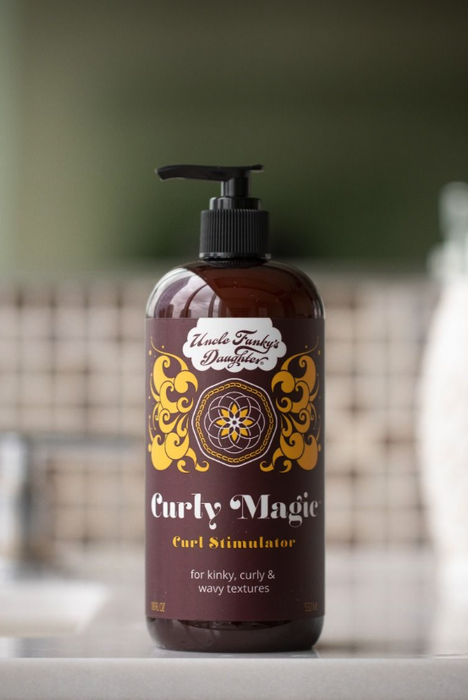 A pump bottle containing a hair product for easy dispensing.