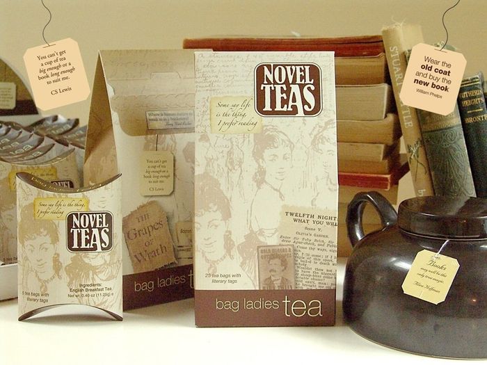 A box of Novel Teas filled with literary quotes