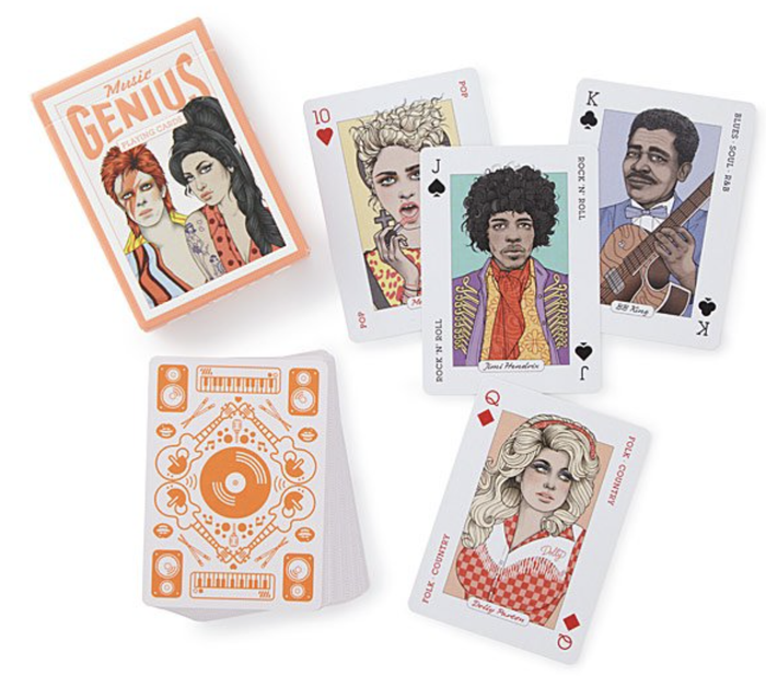 The deck showcases musicians such as Dolly Parton, Jimi Hendrix, BB King, Madonna, David Bowie, and Amy Winehouse.