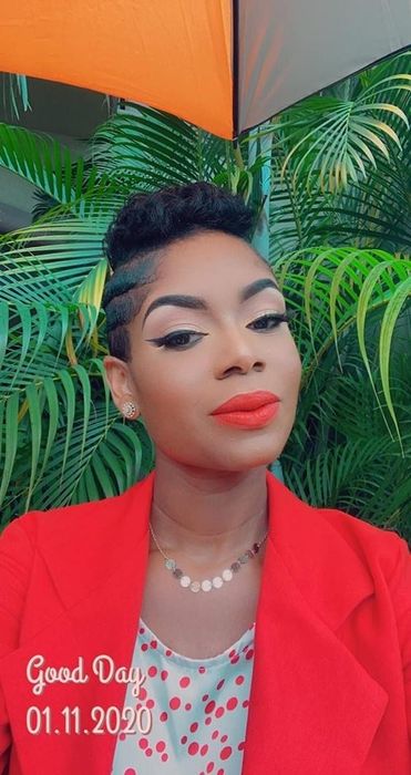 A reviewer’s photo showcasing a bold winged eyeliner look
